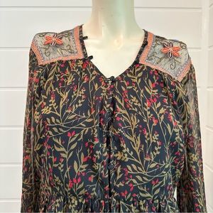 Zara mesh floral pattern embroidery long sleeve dress